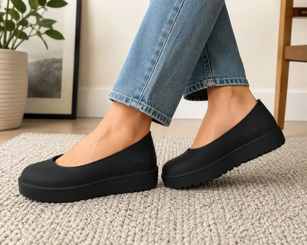 UGG Black Rubber Platform Ballet Flats Chunky Lug Sole Women’s Sz 11? NWOB